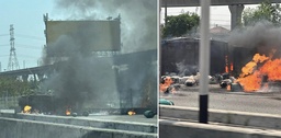 LPG truck flips and burns on Bangkok motorway featured image